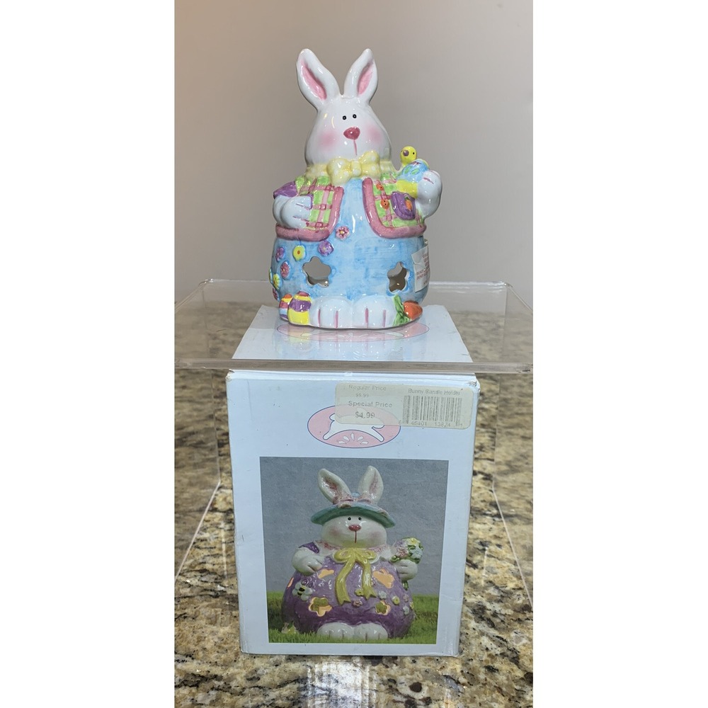 Popular Creations 5.5" Ceramic Male Spring Easter Bunny Tea Light Candle Holder